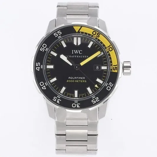 top-tier replicaIWC marine series yellow minute hand steel bracelet watch front view