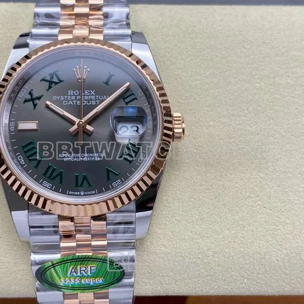 Rolex collectible watch ARF FactoryDatejust gray dial Roman numerals 36mm rose goldsteel bracelet model front live photo