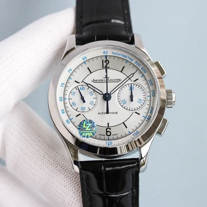 top-tier watch Jaeger-LeCoultre men's white dial master series fully automatic movementleather strap watch front view