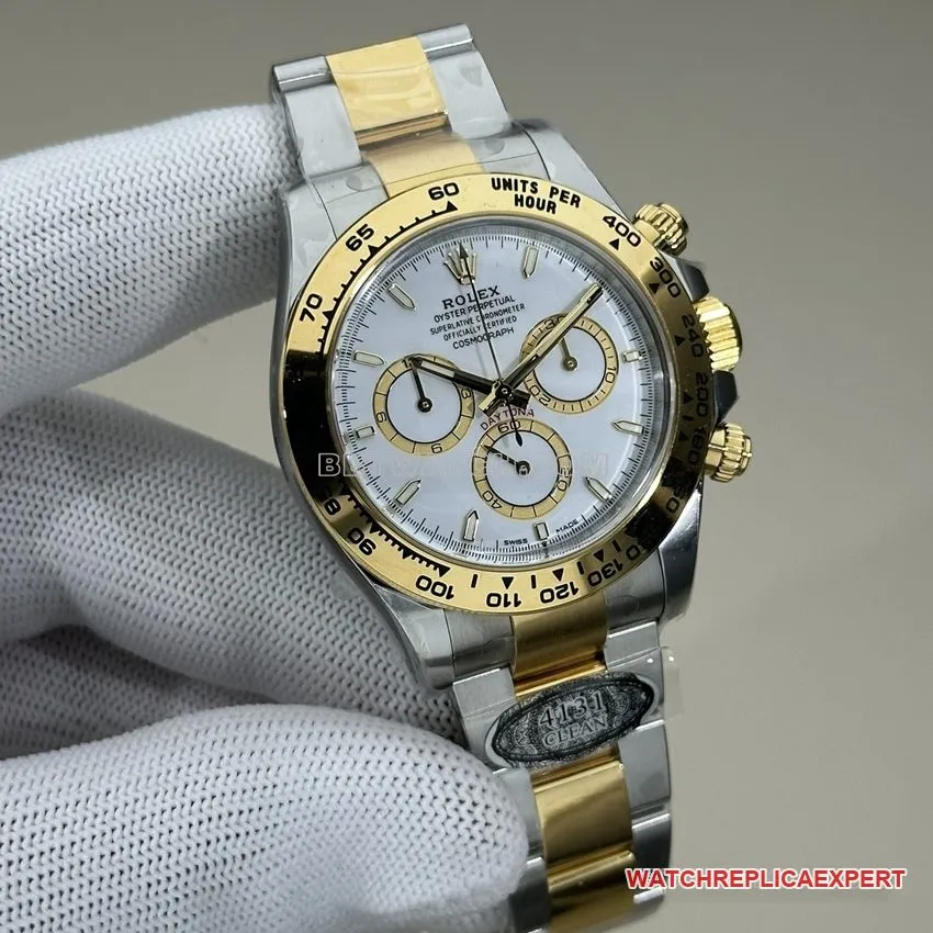 Clean FactoryRolexDaytonasuper clonewhite dial gold steel bracelet model 126503front live photo