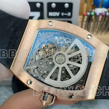 Richard Mille collectible watch rose gold hollow disc mechanical rubber model RM 67-01braceletlive photos