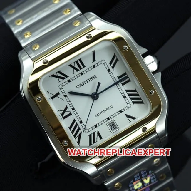 BV factory Cartier top collectible watches men's white disk steel belt automatic mechanical Santos series side picture
