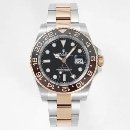 GS factory top-tier watch RolexGMT-Master root beer ring rose gold black bottom men's watch movement picture