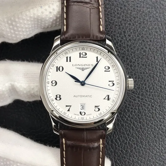 KL factory top-tier watch Longines automatic movement famous series dial brown belt leather strap watch front view