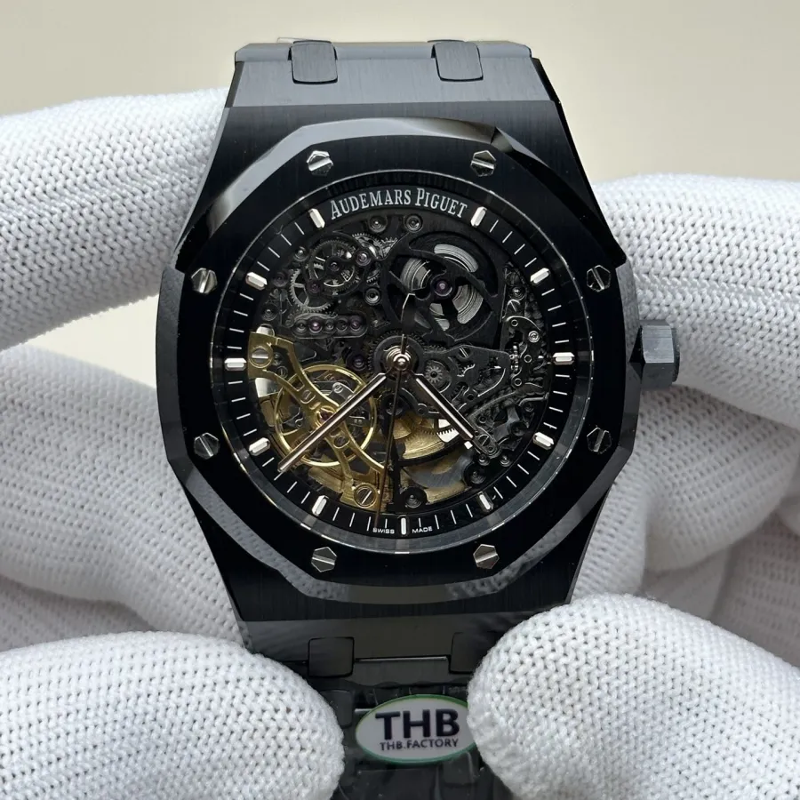 THBAudemars PiguetRoyal Oak1:1super black ceramic hollow plate steel bracelet model 15416caseback live photo