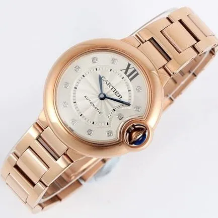 V6 factory Cartiertop-tier watch automatic movementsteel bracelet blue balloon series women's white dial watch side view