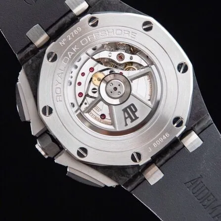 top-tier replicaAPFAudemars PiguetRoyal Oakblack dial offshore 26400 forged carbon brazing chronograph watch black dial concentrated research and development to break through barriers front view