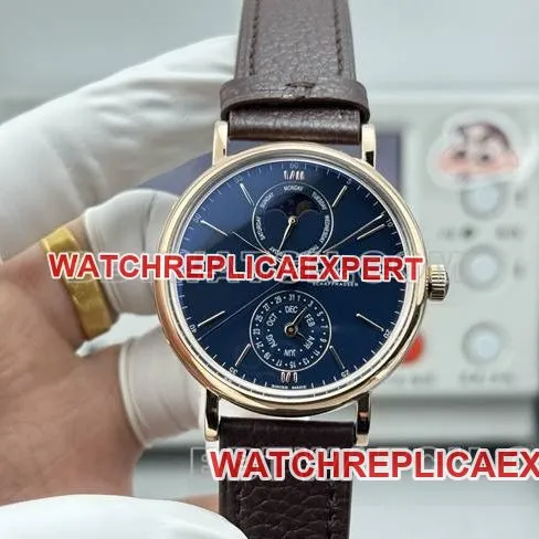 collectible watch GR factory IWC Portofino rose goldblue dialleather strap model side live photo