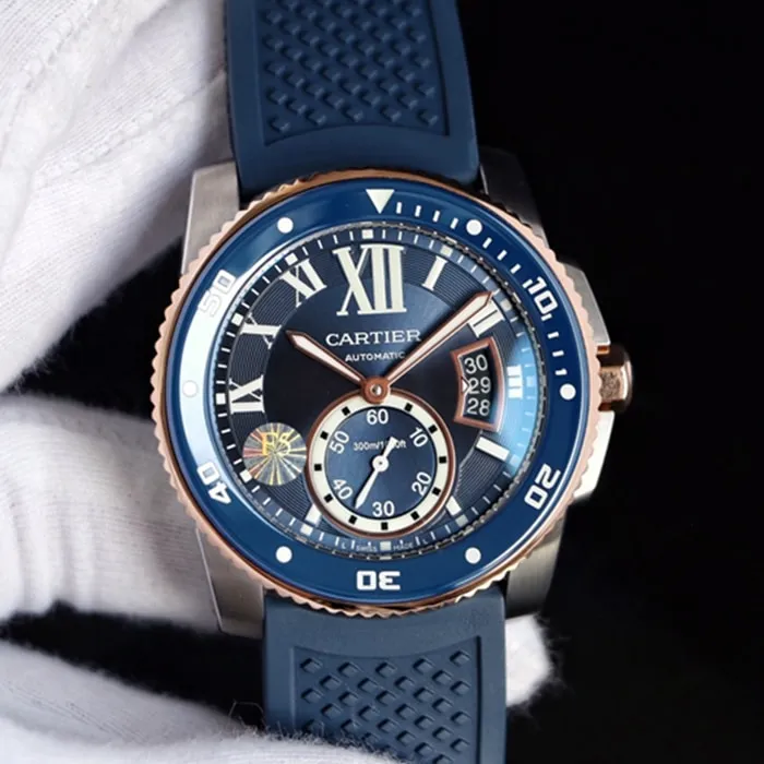 Top-tier watch Cartier men's blue dial Kalibo series automatic movement watch back cover picture