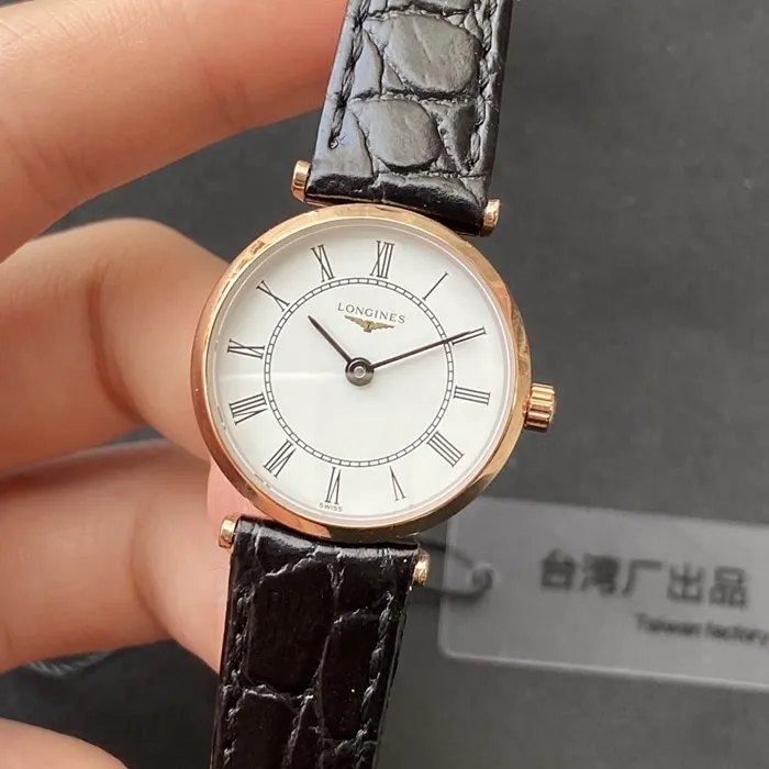 Top-tier watch Longines couple watch white dial black belt Jialan series quartzleather strap watch back cover picture