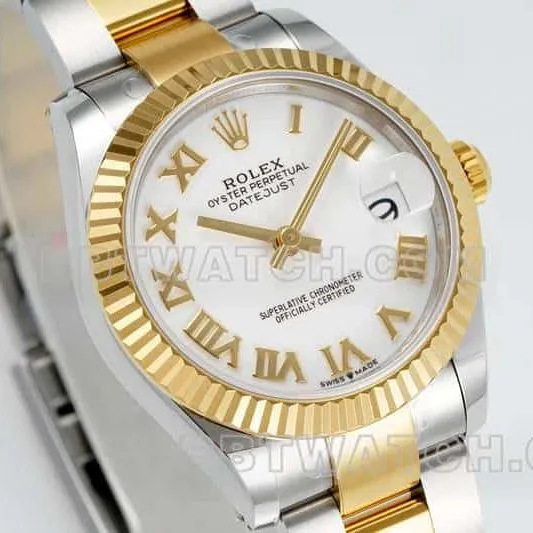 ARF FactoryRolex log 1:1super clonewhite dial31mm gold three-lattice chain link278273front live photo
