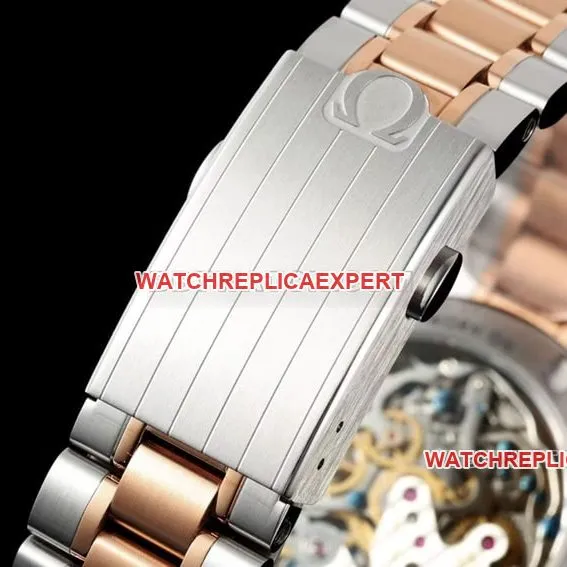 Omega Speedmaster pink gold disc gold steel bracelet model 310.20.42.50.99.001caseback live photo