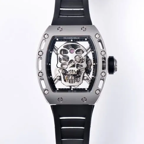 JB factory top-tier watch Richard Mille men's white dial black rubber strap genuine tourbillon mechanical watch detail shots
