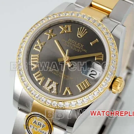 ARF factory rolex logbook top dark gray disk diamond ring 31mm intermediate gold five compartment links 278383 strap real picture