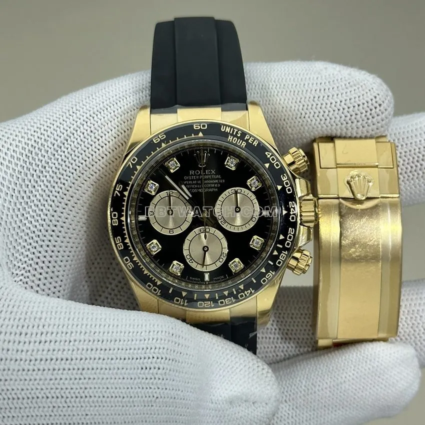 Clean factory Rolex Daytona super A imitation black plate all gold rubber models 126518 front real picture