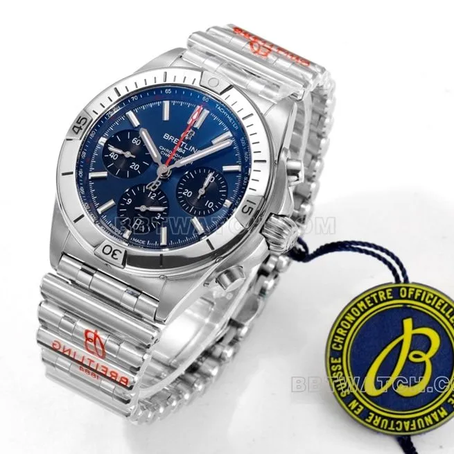 BLS factory Breitling mechanical chronographsuper cloneblue dialsteel bracelet model AB0134101C1A1braceletlive photos