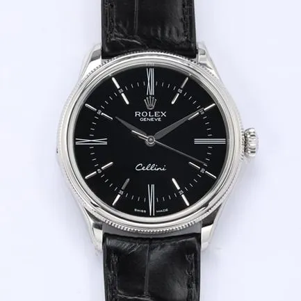 Top-tier watch Rolex men's black dial black belt Cellini series automatic movementleather strap watch bracelet picture