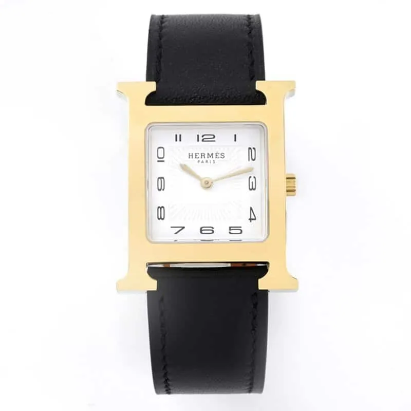 Hermès top-tiersuper cloneladies' watchHeureH series ladies quartz square fashion watch black leather white dialclasp picture
