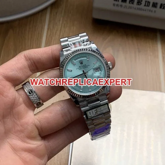 watch QF factory Day-DateRolex ice blue dial2836 mechanical 36mmside live photo