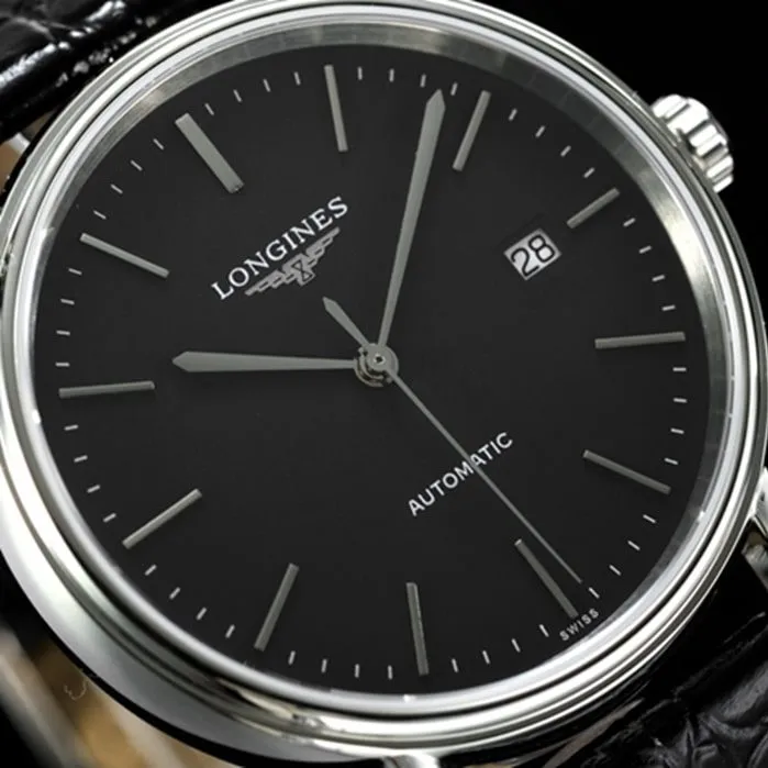top-tier watch Longines men's black dial black belt magnificent series watch movement picture