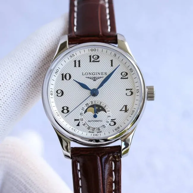 top-tier replicaLongineshigh-quality women's white dial brown belt famous craftsman series fully automatic movementleather strap watch movement picture