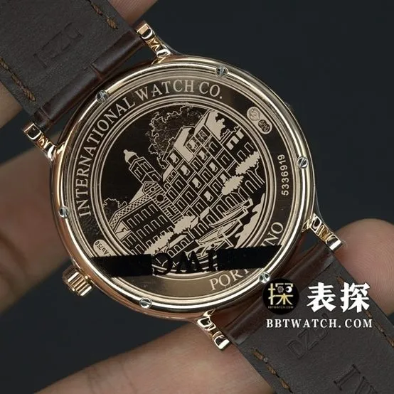 V7 factory IWC men's Portofino watch rock gray plate gold needle leather strap model IW356511caseback live photo