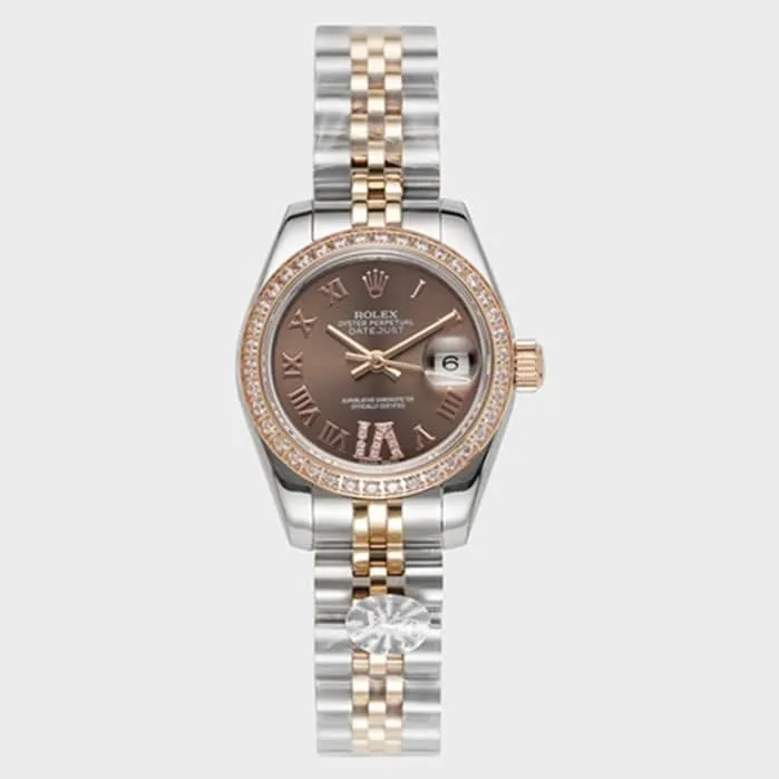 top-tier watch Rolex women's brown dial Datejuststeel bracelet watch side view