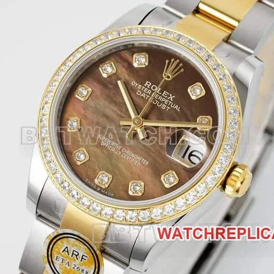 ARF FactoryRolex log top-tier 1:1high-quality black mother-of-pearl disc diamond bezel31mm gold three-lattice chain link278383caseback live photo
