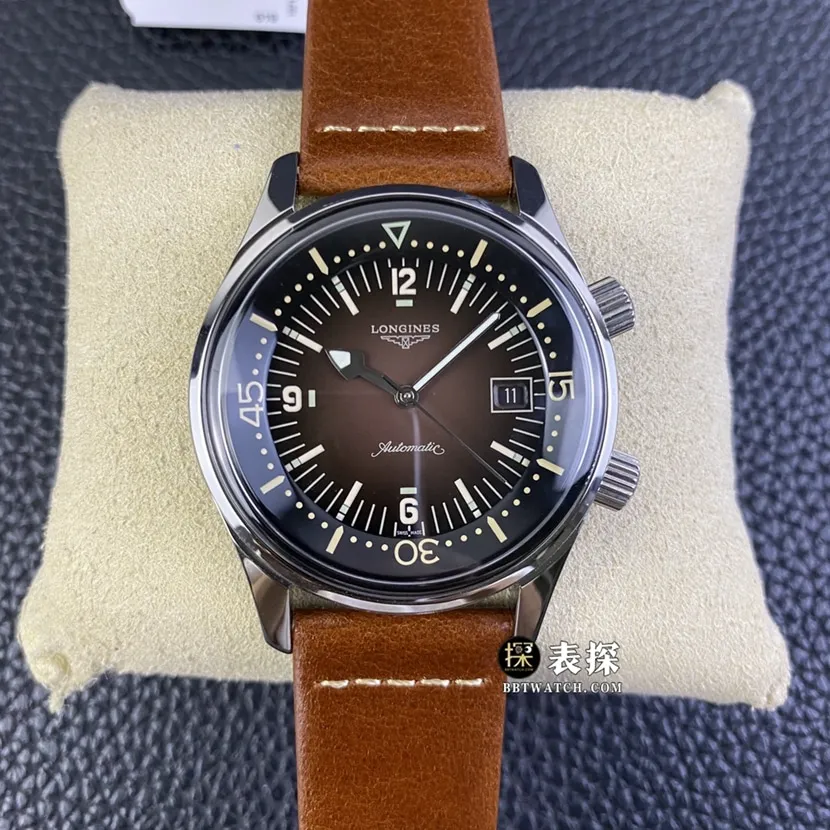 OS factory Longines classic replicasuper watch men's brown plate leather strap model pictures and prices caseback live photo