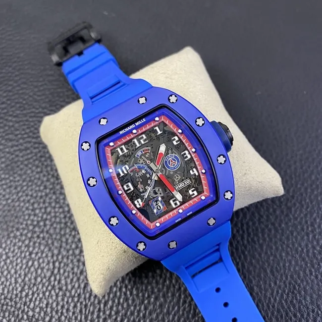 top-tier watch Richard MilleRM030 men's black dial blue rubber strapautomatic movement watch clasp picture