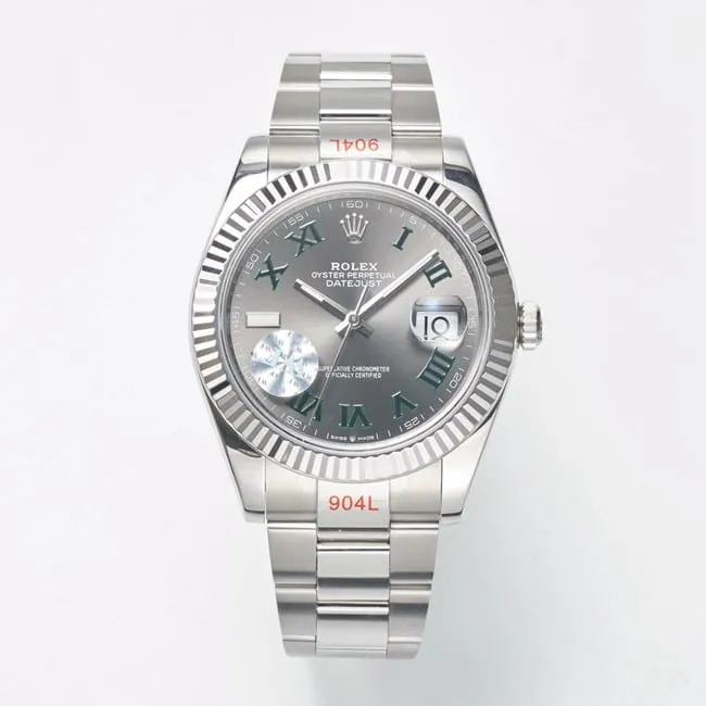 WF Factory Top Rolex 41mm Logbook Series Gray Disc Steel Strap Watch Front View