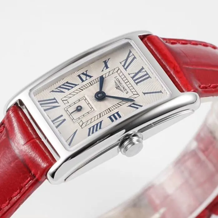 top-tier watch Longines women's white dial Dai Zhuowina series leather strap watch side view