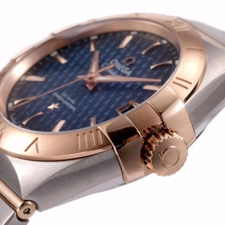 Omega1:1 vs constellation temperament blue dial8500 mechanical watch front view