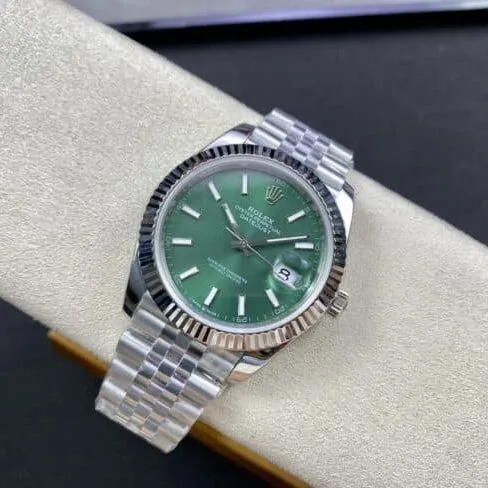 top-tier replica2022 official new color matching RolexDatejust41mmgreen dial men's mechanical watch side view