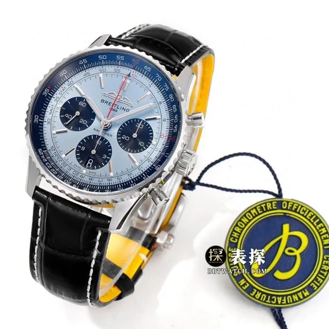 BLS aviation chronograph1Breitling1:1replica watch men's ice blue dialleather strap model AB0138241C1P1caseback live photo