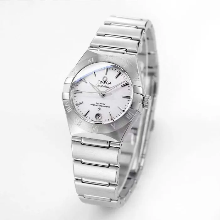 Top collectible watches Omega Women's White Plate Constellation Series Steel Strap Wristwatch Movement Diagrams