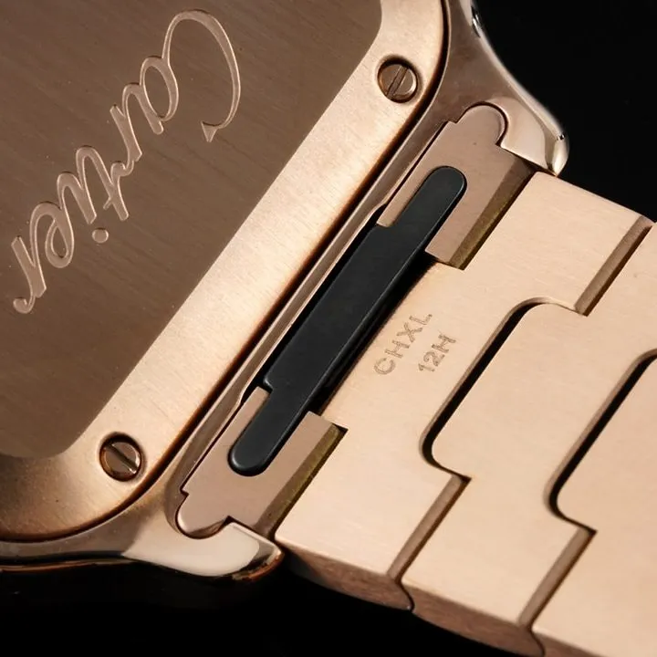 Cartiertop-tiersuper watch Santos series ladies steel braceletwhite dialrose gold watch side view