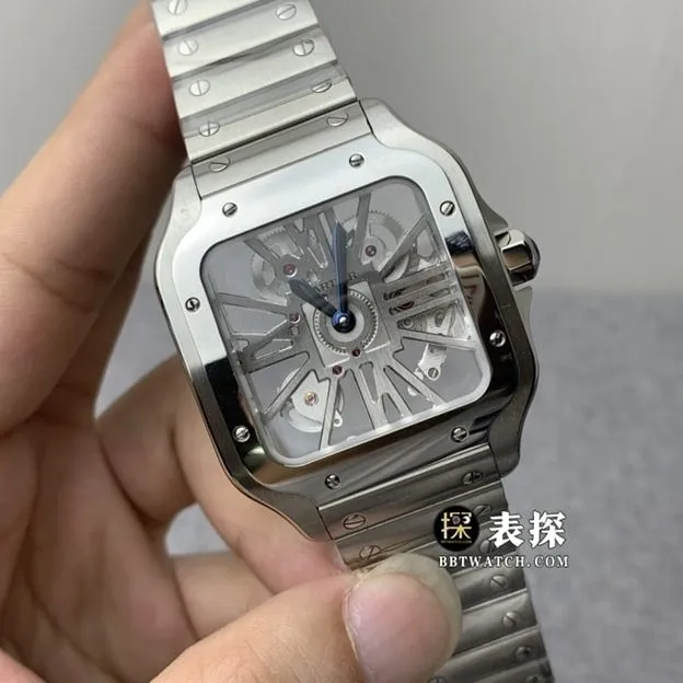 TW factory Cartier Santos watch men's hollow steel bracelet model pictures and prices caseback live photo