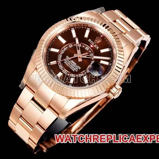 watch AR+ factory rolex pilot brown dial mechanical rose goldcaseback live photo