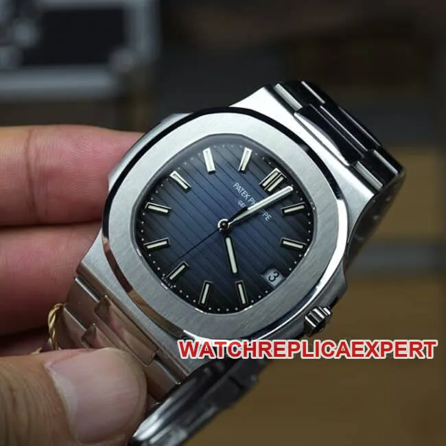 PPF Factorytop-tier watch Patek PhilippeNautilus men's blue dialsteel bracelet sport elegant fully automatic movement watch front view side view
