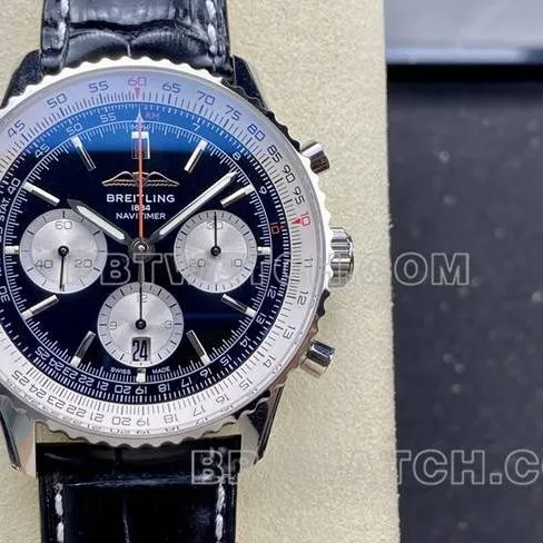 collectible watch BLS factory aviation chronographBreitling black white dial black leather strap model front live photo