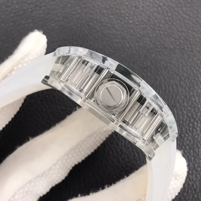 top-tier watch Richard MilleRM055 glass transparent series men's black dialrubber strap watch front view