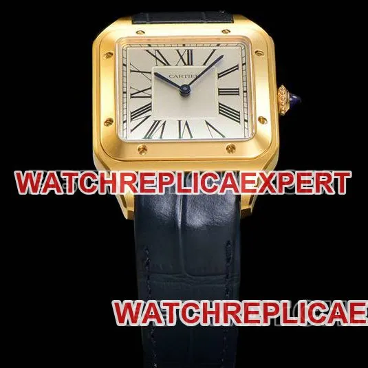 Cartier collectible watch F1 factory Santos white dialyellow gold case leather strap model front live photo