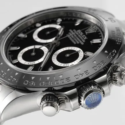 top-tier replicaRolex men's black dialsteel bracelet Cosmograph Daytona mechanical watch front view