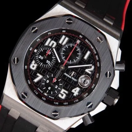 top-tiersuper cloneAPFblack dialAudemars PiguetRoyal Oak Offshore 26470 watch front view