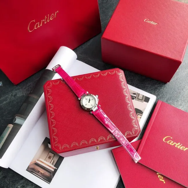 collectible Cartier style 4 rose gold silver ladies watch front view