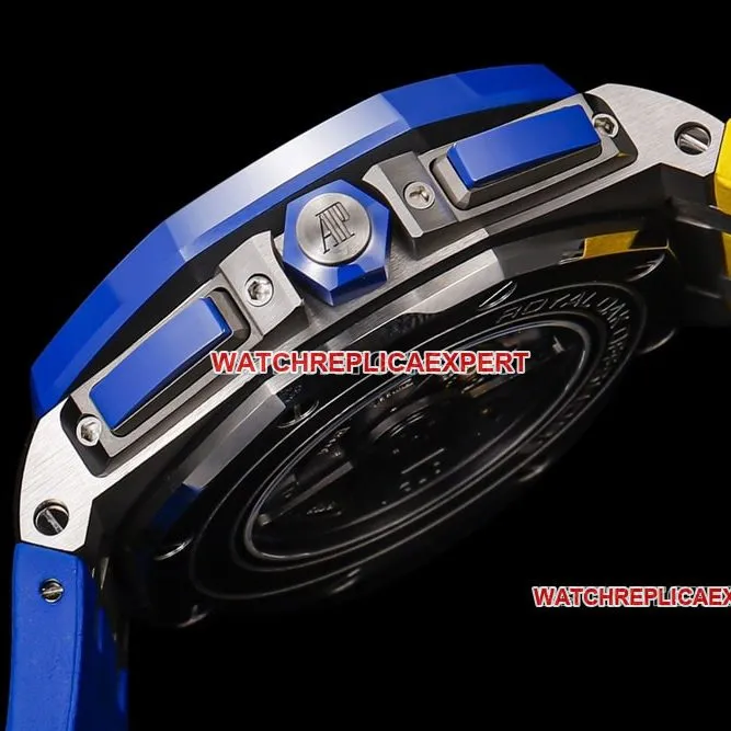 TW factory Audemars PiguetRoyal Oak offshore super cloneblue dial yellow inner bezel26400braceletlive photos
