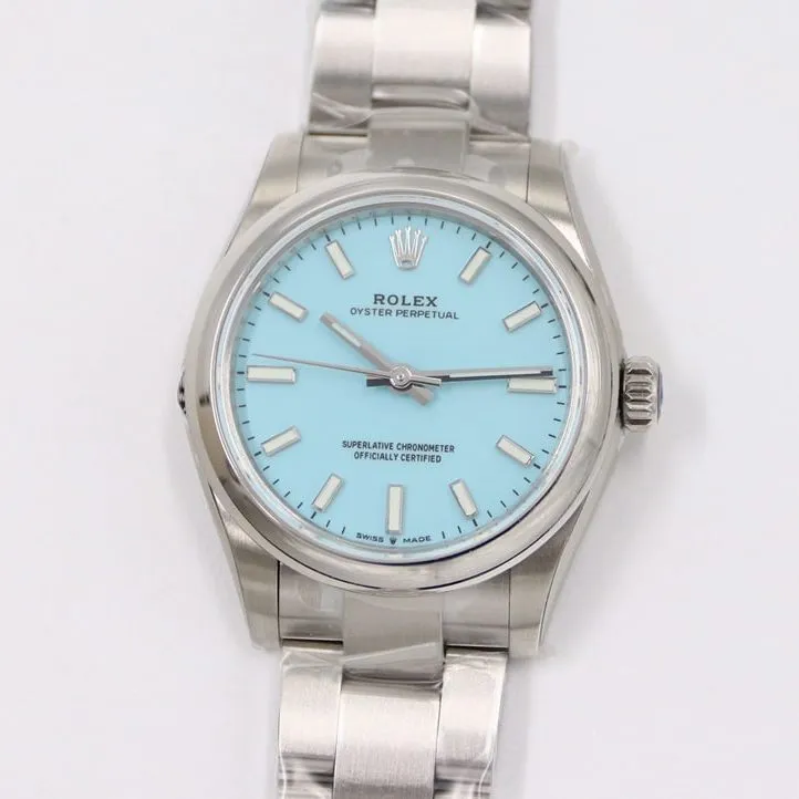 EW Oyster Perpetual Rolex collectible watches Turquoise Blue Plate 31MM Steel Strap Model m277200-0007