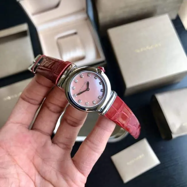 top-tier watch Bvlgari women's pink plate red strap LVCEA series leather strap watch leather strap picture