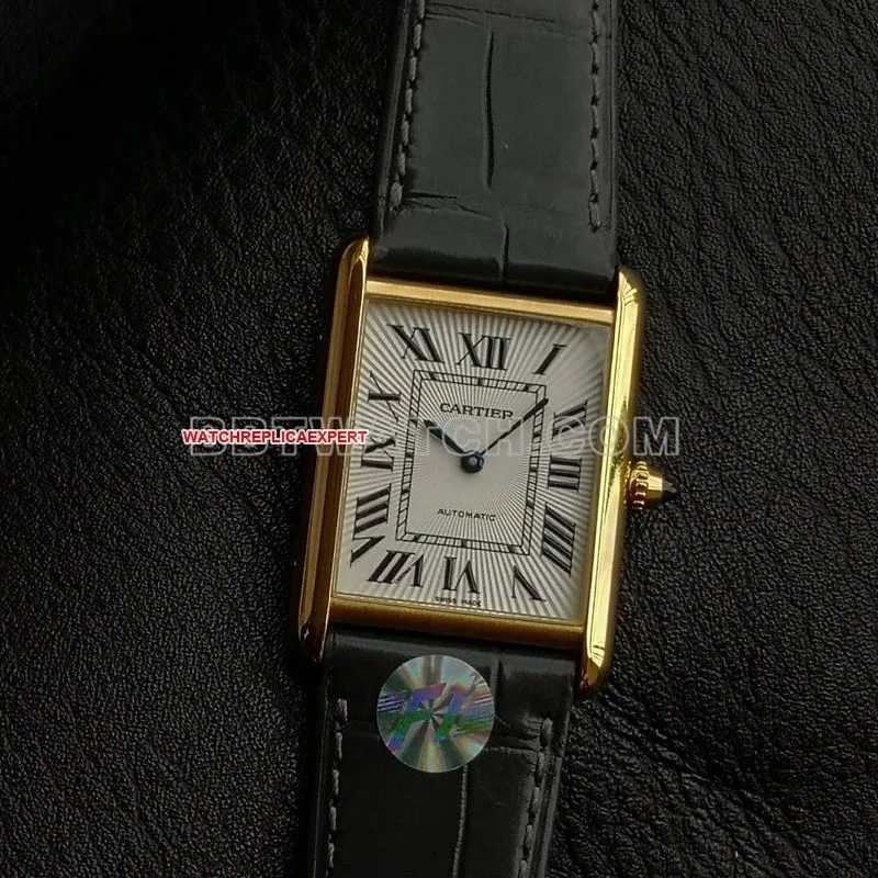 Cartier watch F1 factory tank white dialyellow gold case 2899MCmovementleather strap model front live photo